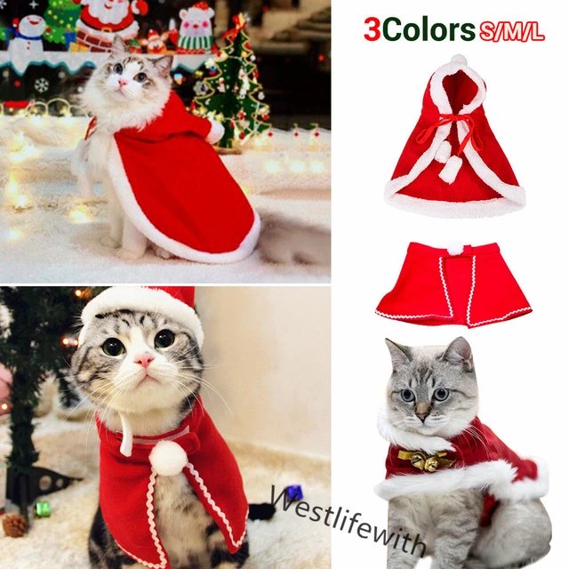Christmas Cat Dog Costume Pet Cape Cat Cloak with Xmas Hat for Cats Puppy S M L