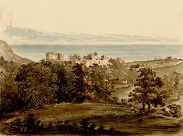 Henry William Burgess, Sea View with Castle Ruin – c.1829 watercolour painting