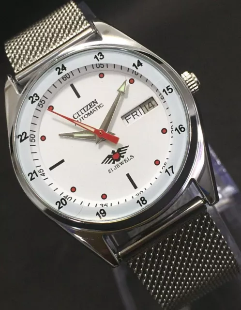 Citizen Automatic 21-Jewel Day & Date Men Self-Winding SS Japan Wrist Watch 8200