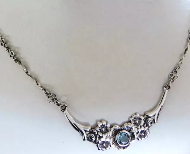 Fab! 925 sterling silver full HM Rennie Mackintosh style blue topaz necklace