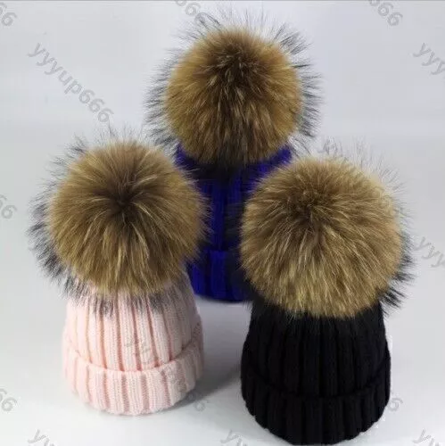 Women's real fur bobble knitted hat fur bobble hat women's hat beanie wool EU