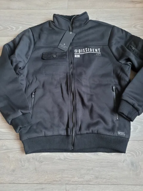 DISSIDENT ZIP THROUGH Sherpa Fleece Lined Jacket Top Sweatshirt Black ...