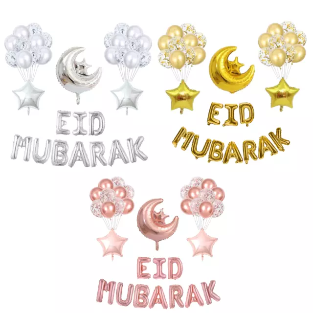 EID MUBARAK Balloons Foil Helium Gold STAR MOON Celebration Islam Party Decor UK