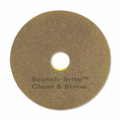 Scotch-Brite Clean and Shine Pad, 17" Diameter, Brown/Yellow, 5/Carton