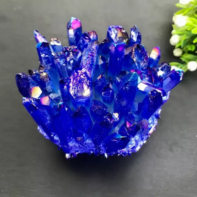 120g Blue Aura Natural Quartz Crystal Cluster Titanium VUG Energy Reiki Specimen