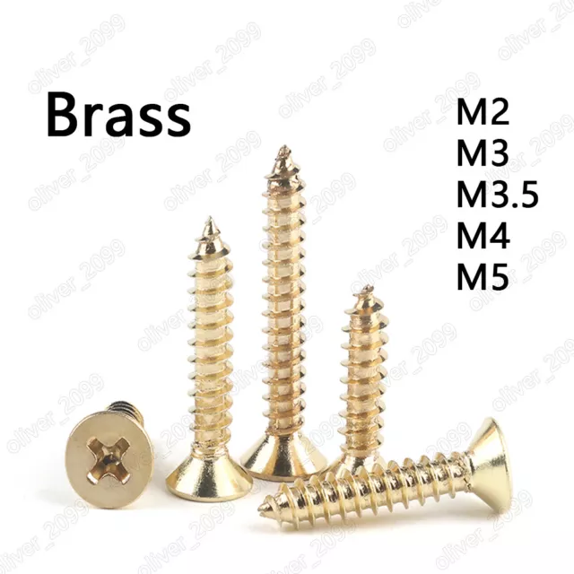 M2 M3 M3.5 M4 M5 Brass Phillips Cross Countersunk Flat Head Self Tapping Screws