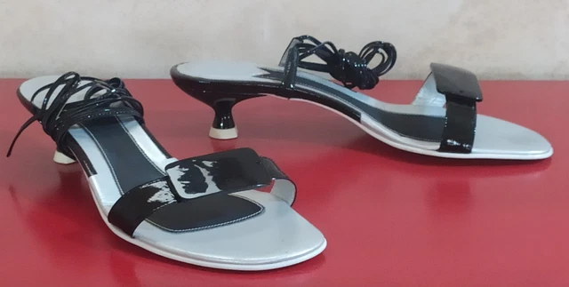 Sandali A. CECCONI Tg. 39 Vernice Nero/Suola Cuoio -MADE IN ITALY- NUOVO
