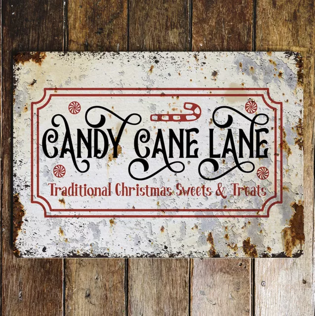 Christmas Candy cane Lane  Metal Wall Sign