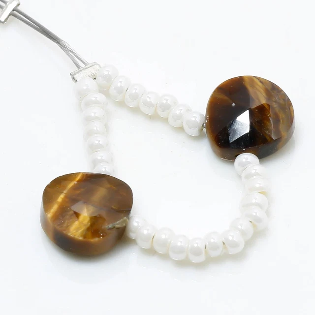 Natural Tiger'S Eye Gemstone Beads Faceted Heart 8X7X3 mm Strand 1.8" JB-22957