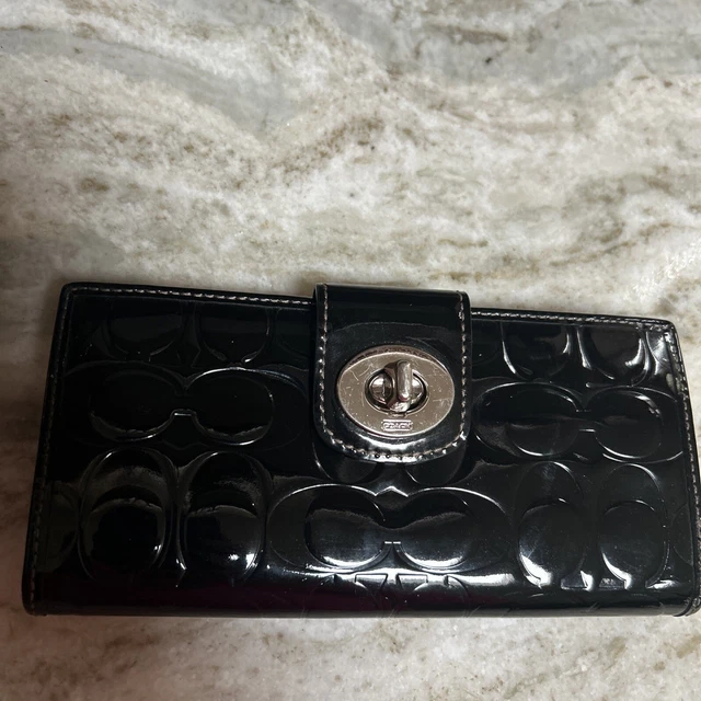 COACH Signature Embossed patent Leather Wallet Black $ 188 MSRP