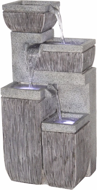 4STUFIGER GARTENBRUNNEN MIT LED Beleuchtung Springbrunnen Brunnen