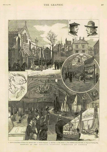1881 Antique Print NORFOLK NORWICH NATIONAL FISHERIES EXHIBITION FISHERMEN (175