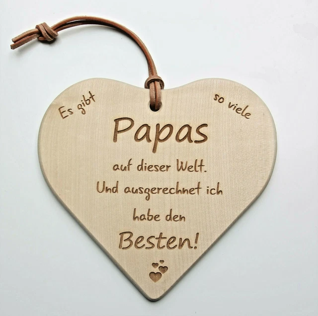 HERZ HOLZ SCHILD Deko Spruch PAPA Lasergravur Vatertag Geburtstag