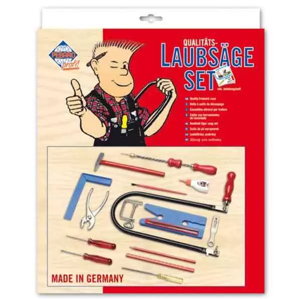 PEBARO Laubsäge Set mit Kunststoffbrettchen + Drillbohrer + Werkzeug 925P