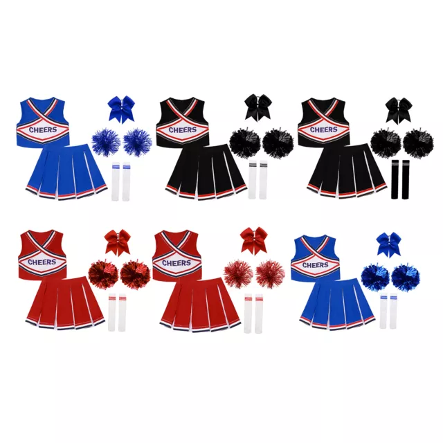 Kids Girls Vest And Pleated Skirt V Neck Cheerleader Dress Up Color Block Sport 3