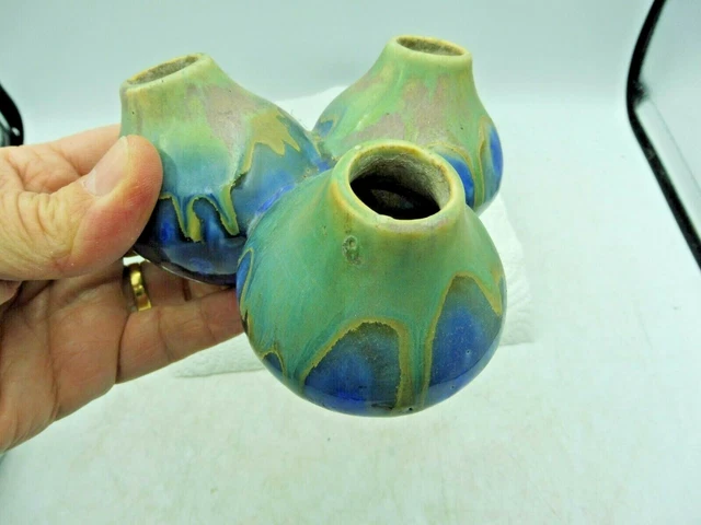 Petit Vase Vintage Années 1930 - Céramique Peinte à Motif Floral, 9x11 Cm, Parfait état