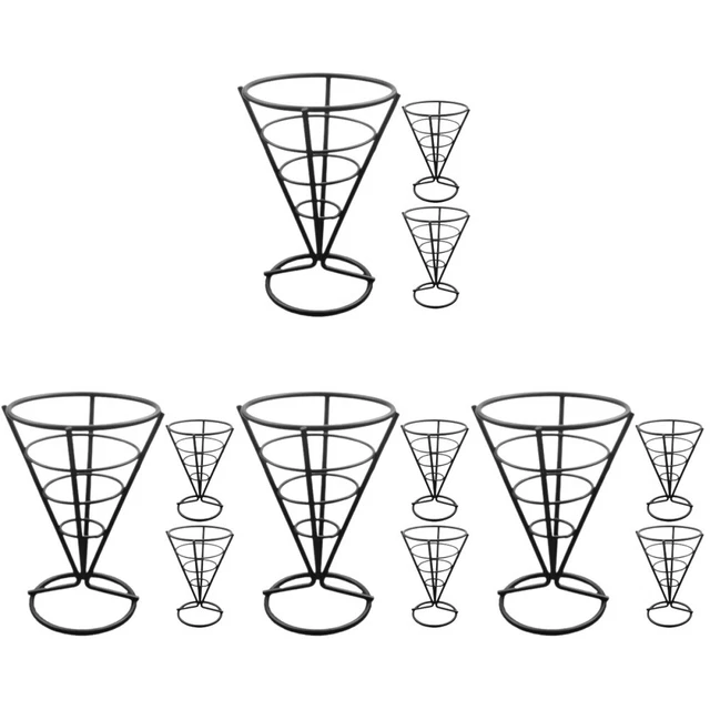 12 pcs Sturdy Stainless Steel Cone Basket for Snack Desktop French Fries Cone