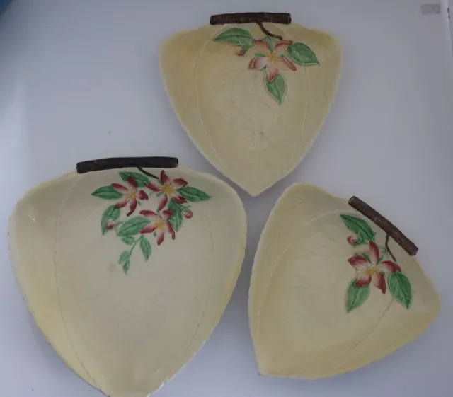 3 vintage CARLTON WARE Apple Blossom yellow leaf form DISHES 2 small, 1 large