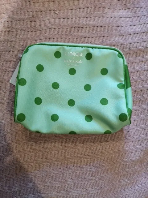 Clinique x Kate Spade borsa trucco verde a pois, nuovissima con etichette
