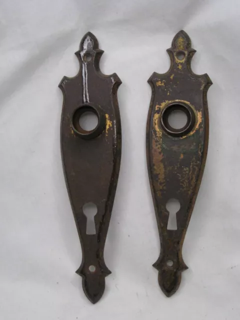 antique back door plate skeleton key type eschutcheon keyhole cover pair plates