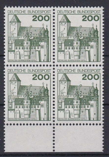 Bund 920 mit Unterrand 4er Block Burgen+Schlösser 200 Pf postfrisch