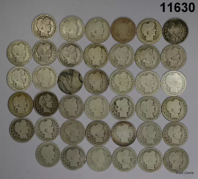 Barber Quarter Nearly Full Dates Roll Of 40 Coins 90% Silver #11630