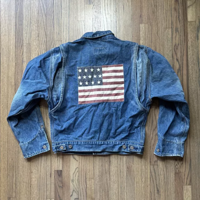 Vintage Polo Ralph Lauren Denim SZ Small USA Flag Trucker Jacket Patch Unisex