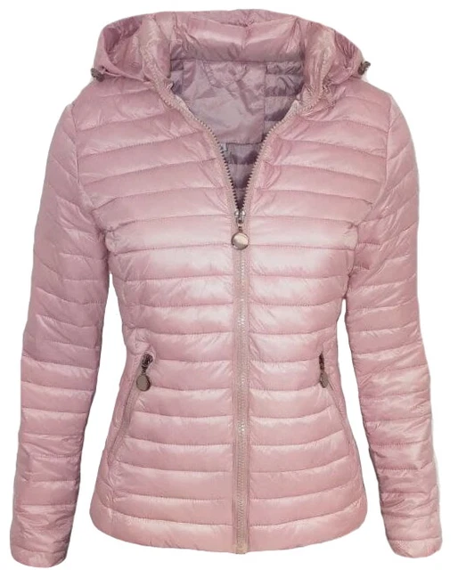 Giubbino donna rosa giacca giubbotto cappuccio piumino 100 grammi bomber zip