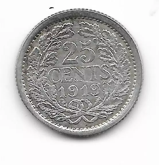 Pays-bas  Nederland 25 cents 1919 - Wilhelmina  - Argent