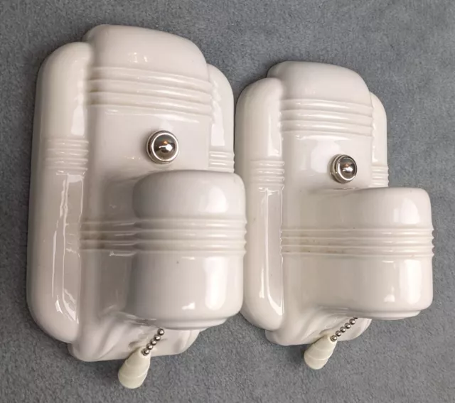 White Porcelain Sconces by Paulding, 1930's-1950's Art Deco/MCM, Restored