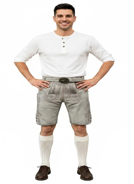 Kurze Herren Lederhose Mit Gürtel, Dunkelbraun, Wildbockleder, Karl Ebay D3