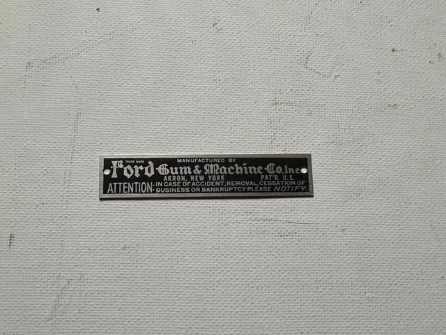 Original Ford Gumball Vending Machine Name Plate