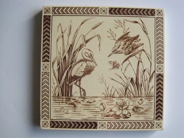 Antique Victorian Crystal Porcelain Pottery Co. Transfer Print Tile C1885