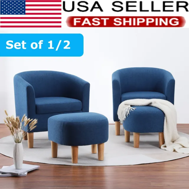 1/2 Set Modern Accent Barrel Chair Upholstered Club Tub Armchair w/Footrest