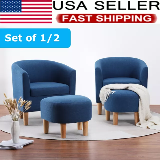 1/2 Set Modern Accent Barrel Chair Upholstered Club Tub Armchair w/Footrest 1/2 Set Modern Accent Barrel Chair Upholstered Club Tub Armchair w/Footrest