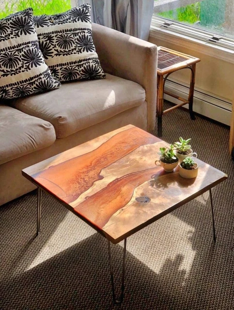 Square Solid Epoxy Resin Table Brown Epoxy Resin COFFEE Table Window Side Table