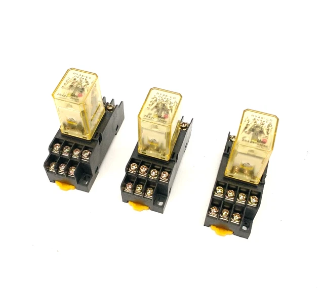 IDEC RY4S-LD 24VDC Ice Cube Relay w/ PYF14A 14-Pin Base LOT OF 3