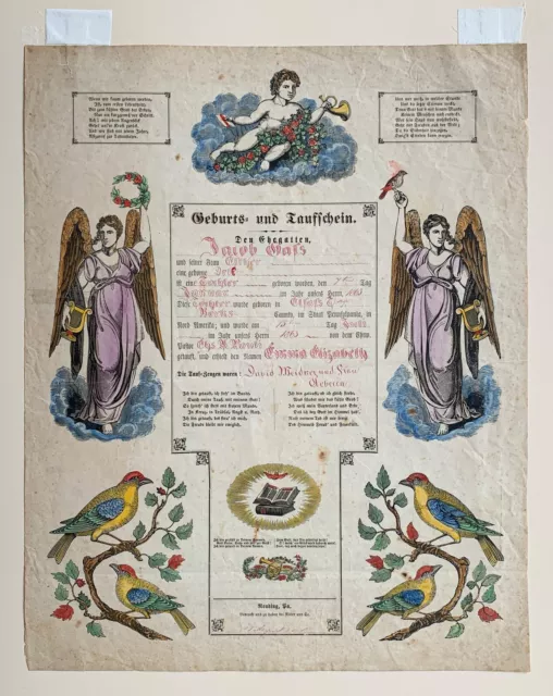 German Birth and Baptism Certificate - 1863