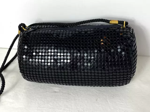 Black Mesh Small Barrel Crossbody Purse Cotton Lined String Strap