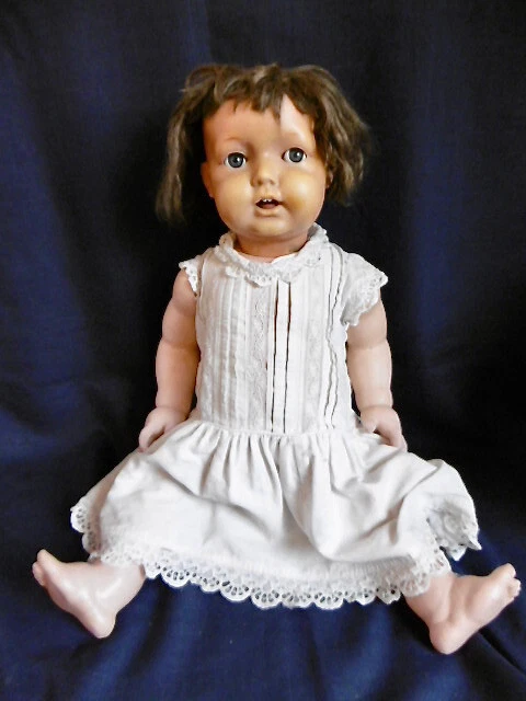 Grande Poupée Allemande Composition 60 Cm – Bébé Caractère Années 1950 Yeux Bleus