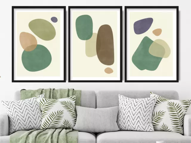 Set of 3 Prints - Earth tones wall art, Mid Century Modern art prints, abstract