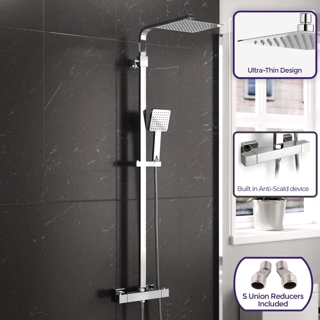 MODERN SQUARE EXPOSED Thermostatic Mixer Shower Set Shower Head and