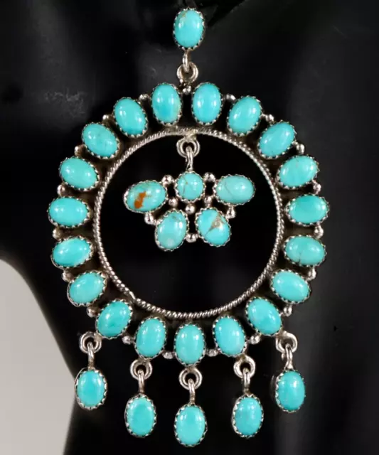 XL HEAVY! $940 Navajo SLEEPING BEAUTY TURQUOISE Silver DANGLE Earrings 50 Grams