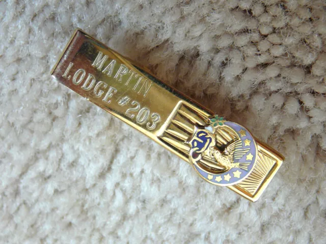 ODD FELLOW IOOF REBEKAH Vintage GOLD KLITZNER TIE BAR - MARTIN LODGE #203 EUC