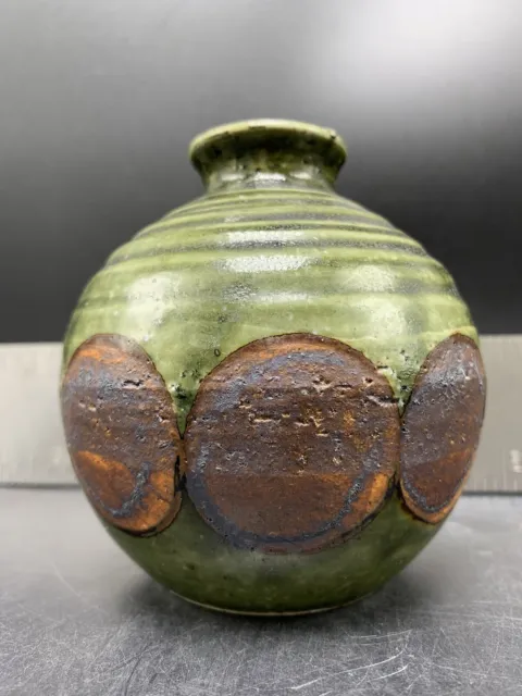 Vintage Ceramic OMC Otagiri Japan Pottery Bud Vase Mini 3.5"  Brown Black Green