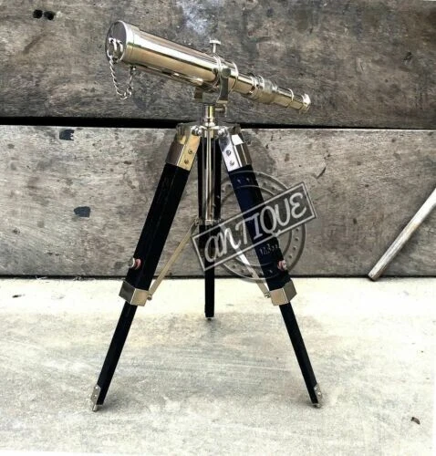 Working Antique Design Table Decor Black Chrome  Tripod with Telescope Stand