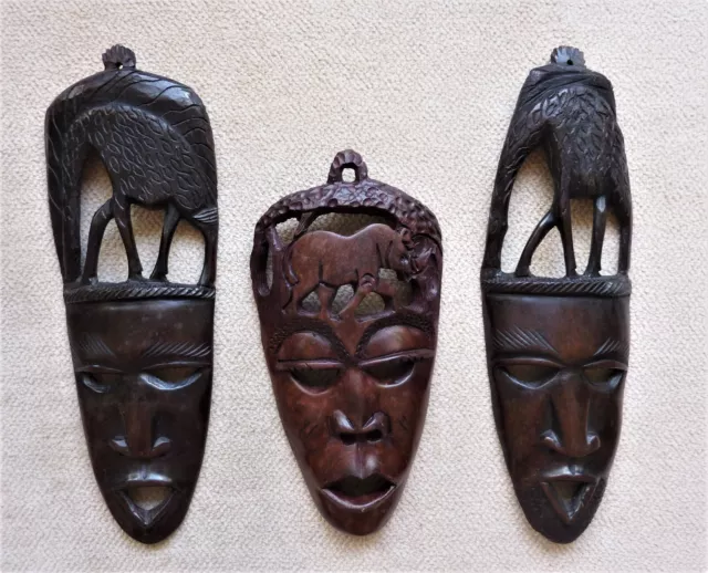 Ensemble De 3 Masques Africains En Bois Exotique