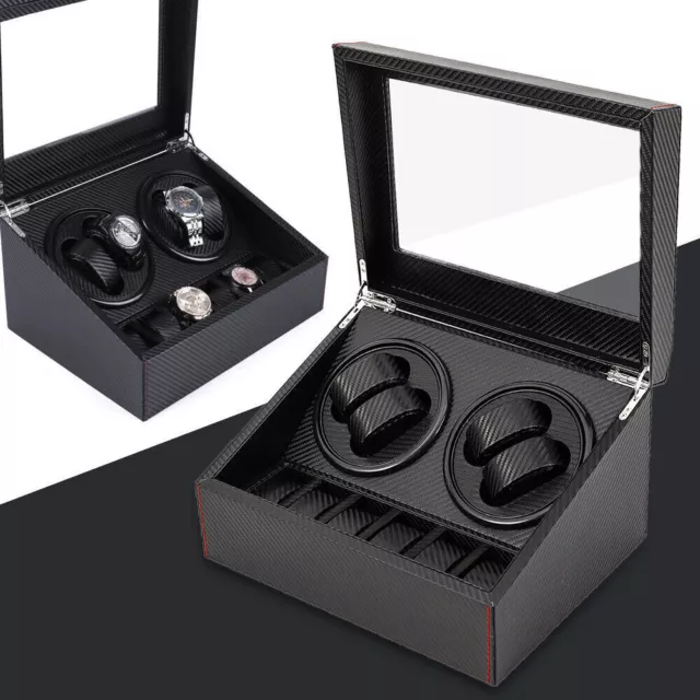 Fibra di carbonio Scatola Porta Orologi Carica Automatica Watch Winder Box 4+6