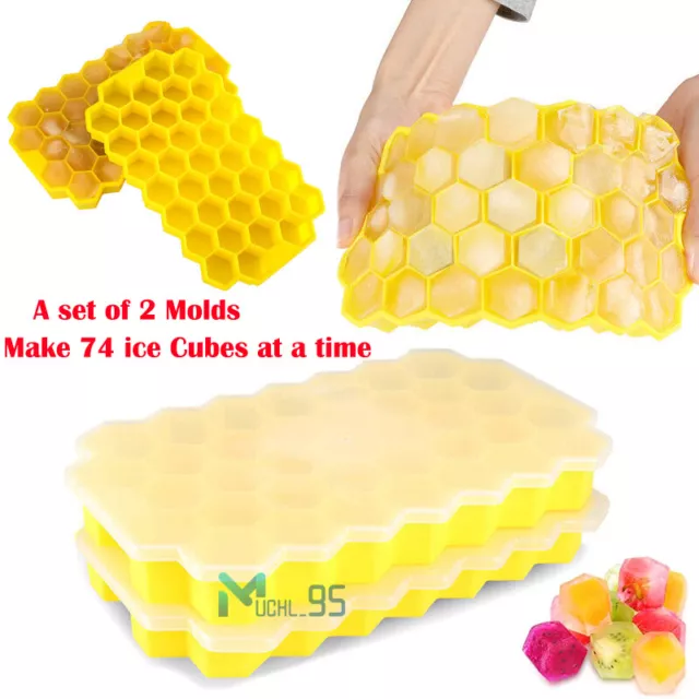 Paquete de 2 bandejas de hielo de silicona con tapas Moldes para cubitos de hielo
