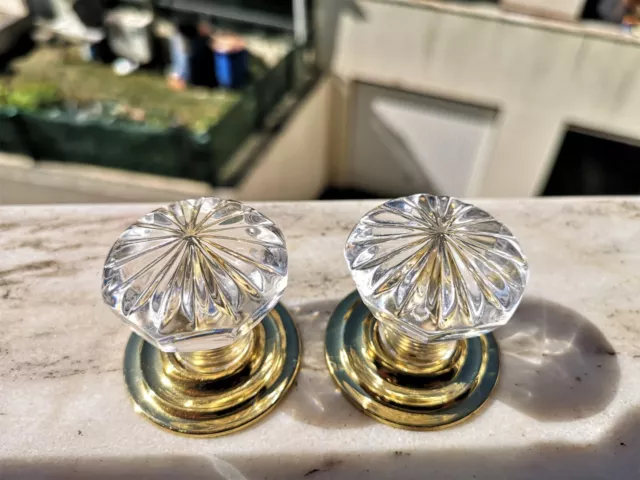 2 VINTAGE KNOBS DRAWER - CUT CRYSTAL  ( Glass ) - Furniture - HANDLES - 41 mm
